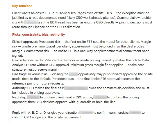 Risks, hard rules, bias flags, authority