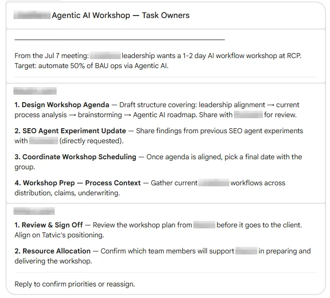 After a meeting: actions with owners